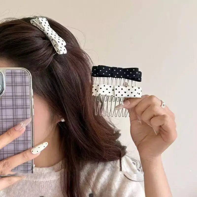 1 Pcs Polka Dot Bow Hair Combs Adorable Non Slip Metal Teeth For Daily Wear Parties Weddings Hair Styling Vue