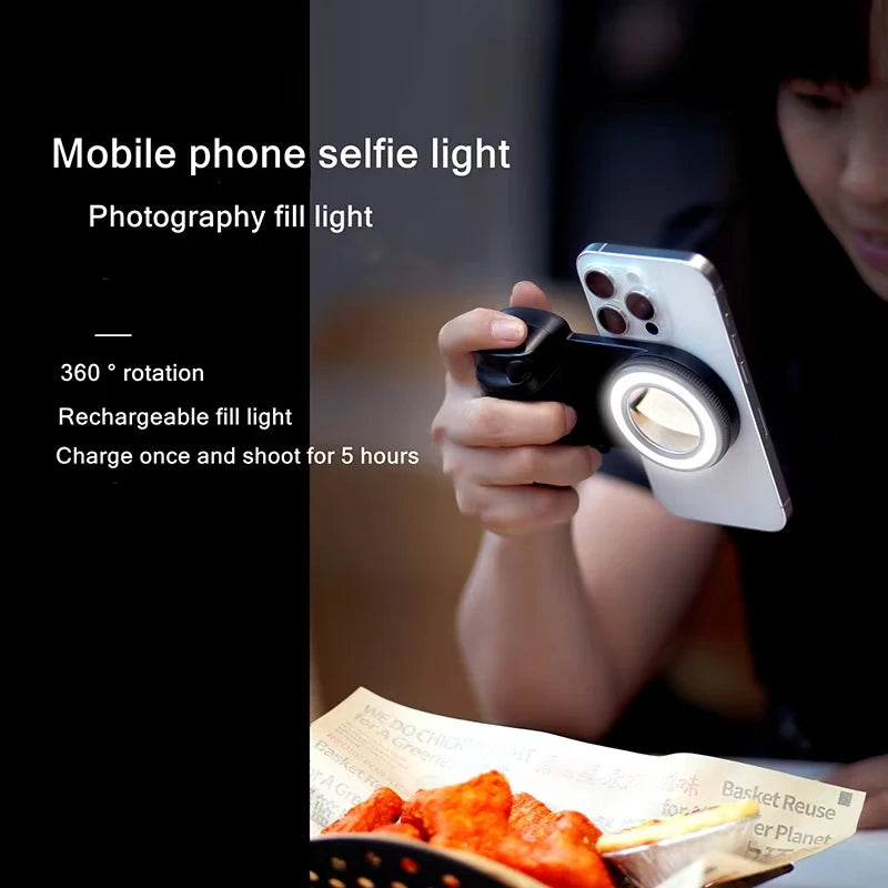 Magnetic Bluetooth-Compatible Shutter Camera Photo Stabilizer with Fill Light & Reflective Mirror for Android iPhone 16 15 14 Vue