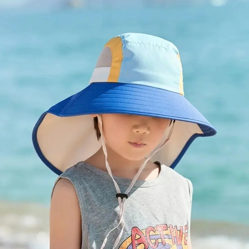 Neck Flap Sun Hat Polyester Strap Wide Brim Beach Hats UV Protection