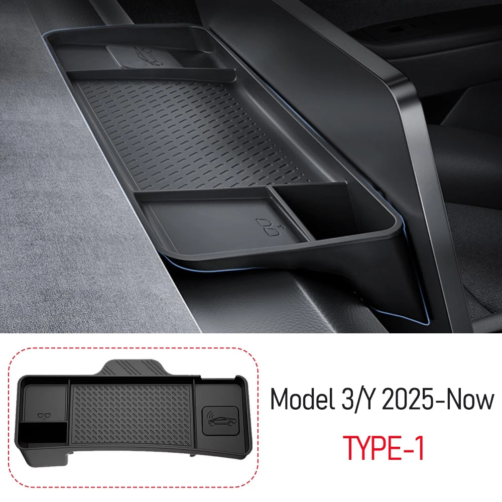 Center Console Organizer Storage Box for Tesla Model 3 Y YL Juniper Standard 2026-2021 Glasses Holder Dashboard Tray Accessories Vue TYPE-1 Black
