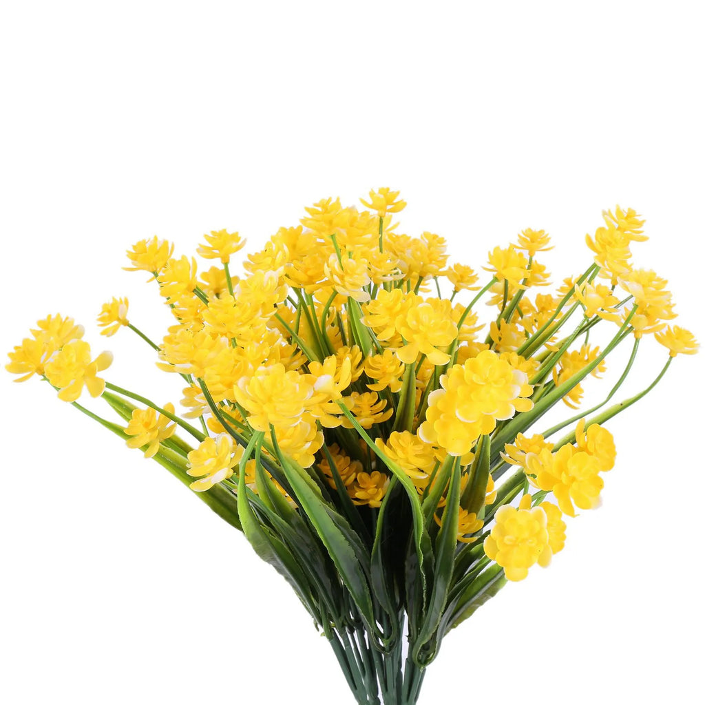 ABKW-16Pcs Artificial Flowers Outdoor Uv Resistant Plants, 8 Branches Faux Plastic Greenery Shrubs Plants Vue
