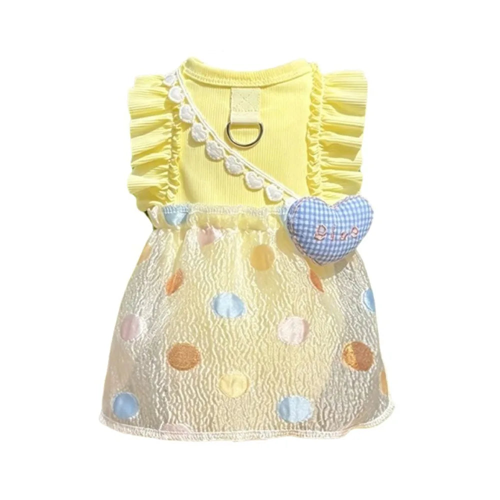 Cute Point Pattern Pet Bubble Skirt Thin Breathable Pet Princess Dress Skin-friendly Soft Sun Protection Costume Bichon Vue Yellow XS