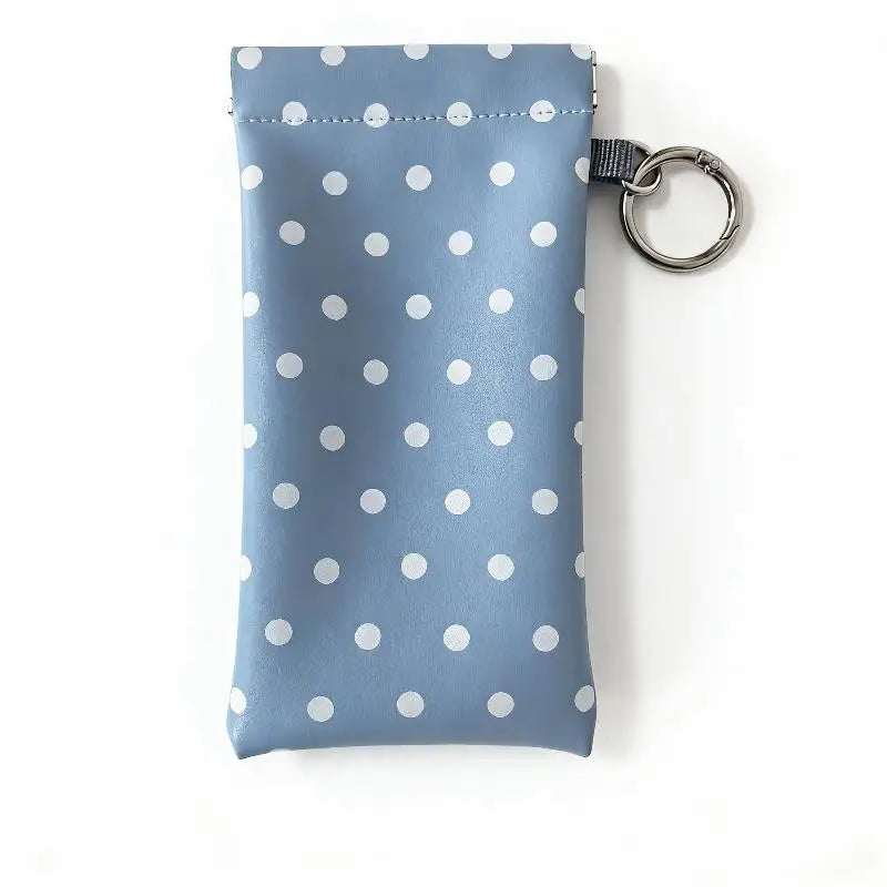 1pcs Polka Dot Eyeglass Pouch With Keychain Portable -Resistant Soft Glasses Case Storage Bag For Women Daily Use Travel Vue Blue