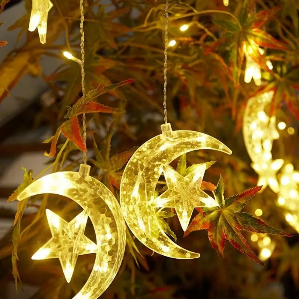 1PC 3.5M120LED Moon&Star LED curtain light,powered by 3AA batteries(excluding batteries),used for Ramadan room decoration Vue