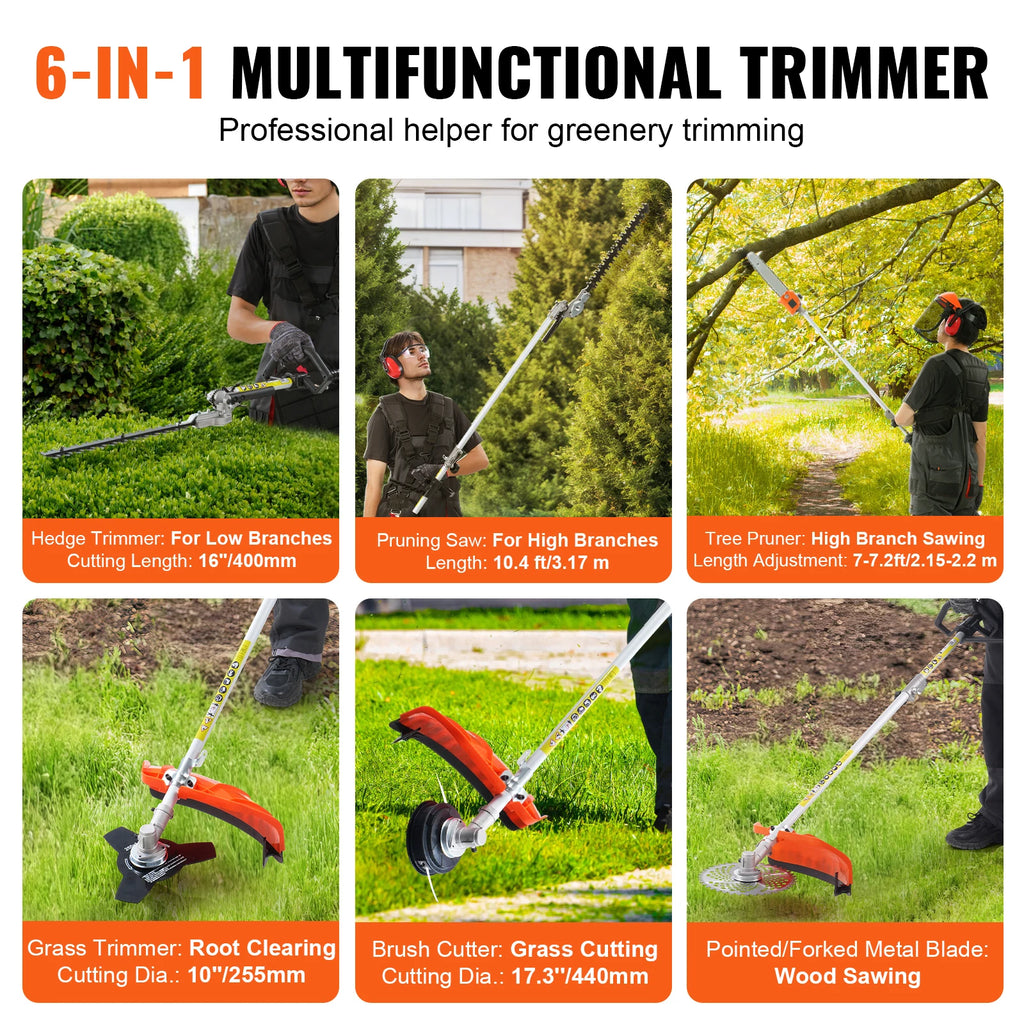 43CC 6-in-1 Gas Hedge Trimmer, Weed Eater & Pole Chainsaw Gas Multi-Tool Trimmer Vue