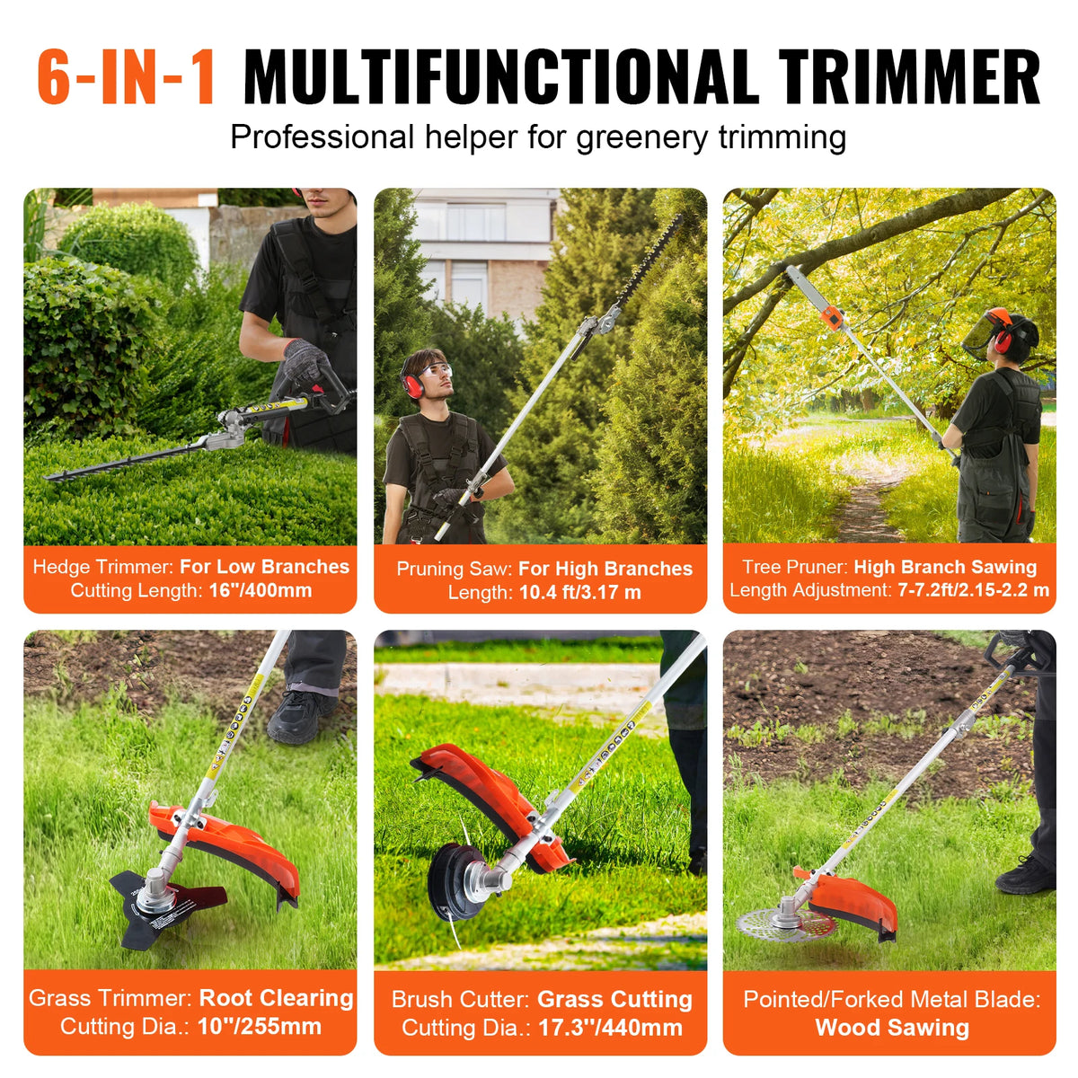 43CC 6-in-1 Gas Hedge Trimmer, Weed Eater & Pole Chainsaw Gas Multi-Tool Trimmer Vue