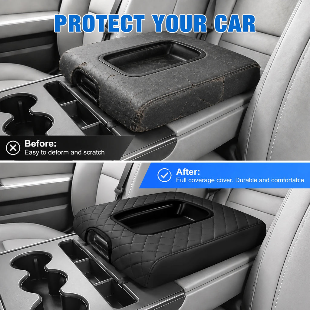 Nilight Center Console Cover Compatible with Chevy GMC Silverado Sierra 2014 2015 2016 2017 2018 Jump Seat Accessories Middle Armrest Cover for Car Waterproof Leather Arm Rest Cushion Pad, Black Vue