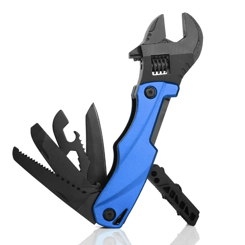 Outdoor camping multi-function wrench pliers, multi-purpose movable wrench folding knife saw EDC wrench combination tool Vue B
