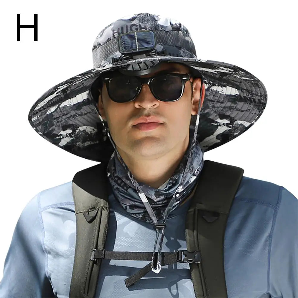 Cooling Breathable Waterproof Big Hat Wide Brim Sunshade Hat Block Ultraviolet Rays Fan Outdoor Fishing Solar Charging Fan Hat Vue S1
