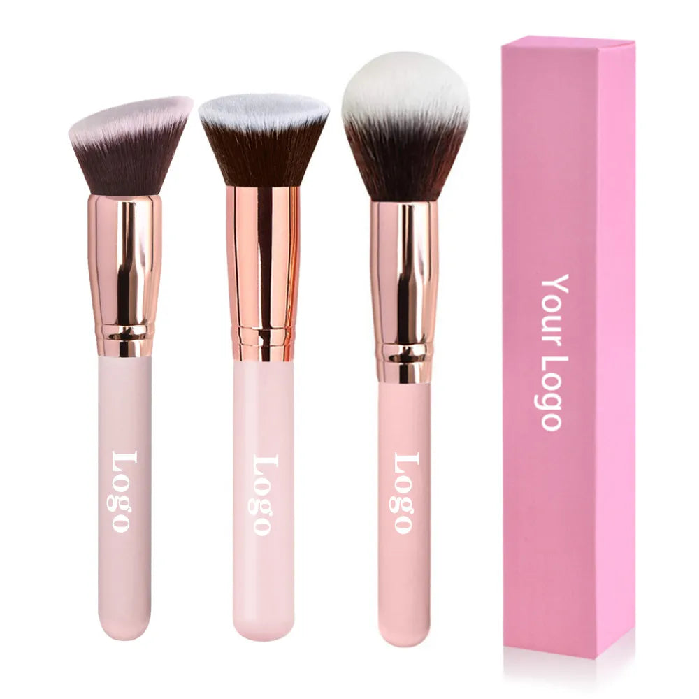 Free Private Label Makeup Brushes Foundation Loose Powder Concealer Blending Brush Pink Beauty Makeup Tool Wholesale Bulk 10pcs Vue