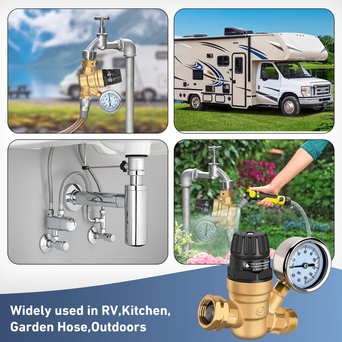 Nilight RV Water Pressure Regulator for RV Camper, Adjustable Handle Water Pressure Regulator Valve with Gauge and Inlet Screen Filter, Brass Lead-free Reducer Valve Filter for Camper Travel Trailer Vue