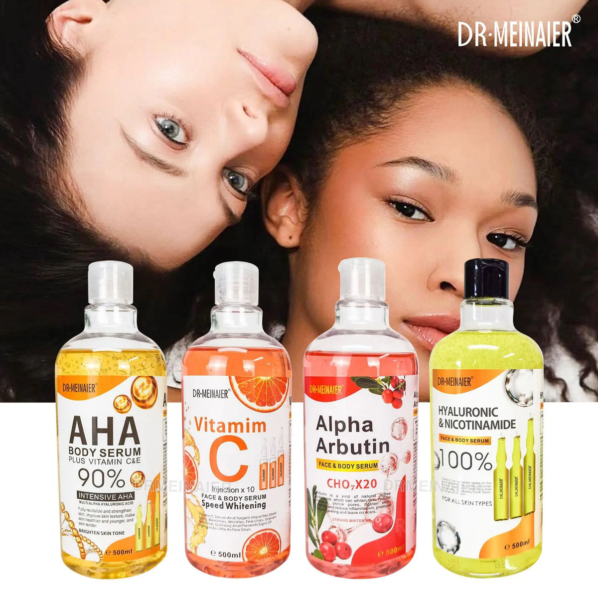 500ML Vitamin C AHA HYALURONIC& NICOTINAMIDE Face Serum Moisturizing Lightening Body Cream Vue