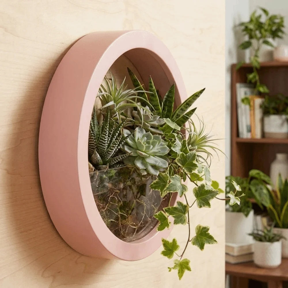 Planter Pot Round Wall-mounted Flowerpot Plastic Space Saving Plant Container Drill-Free Small Fish Tank Room Decoration Vue