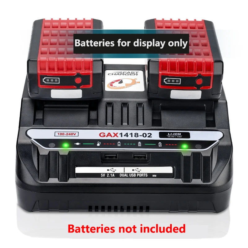 Portable Dual-Charger Lithium Battery Fast Charger for Bosch 18V Lithium Battery Power Tool Battery Charger with Dual USB Ports Vue