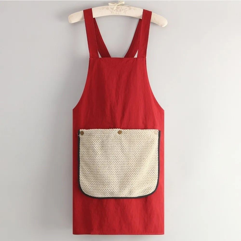 Sleeveless Cross Back Apron Removable Hand Towel Towel Pockets Kitchen Apron Anti-fouling Waterproof Catering Work Clothes Vue