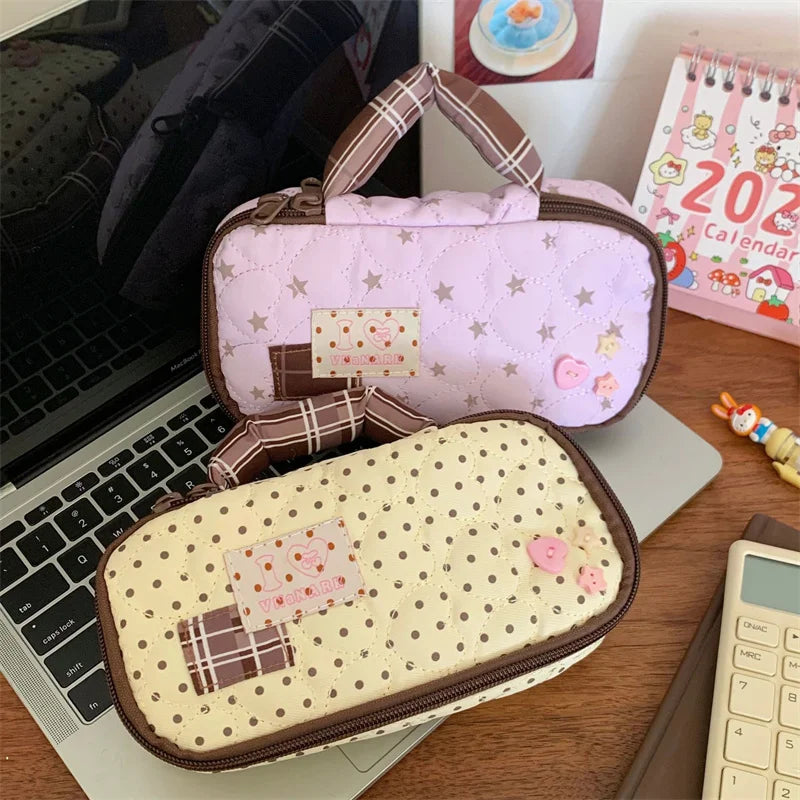 Japanese Style Makeup Brush Storage Bag Large Capacity Ins Style Portable Cosmetic Brush & Lipstick Storage Pouch with Handle Vue