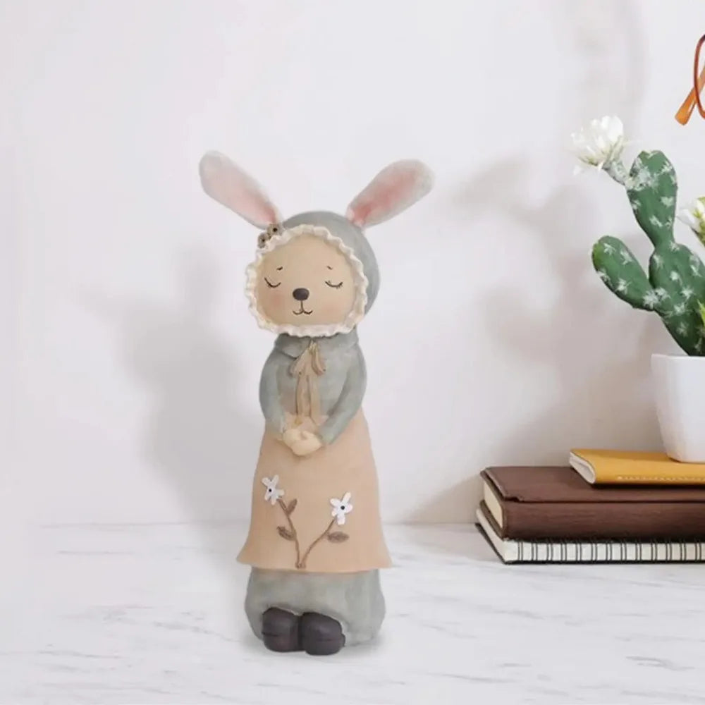 Mini Easter Bunny Statue Cute Resin Crafts Mini Rabbit Figurine European Pastoral Rabbit Desktop Ornament Bookshelf Cabinet Vue