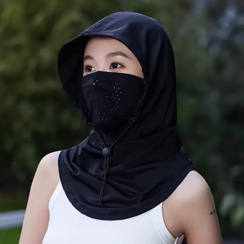Full Face UV Protection Mask for Women Summer Ice Silk Breathable Sun Cover for Driving Cycling Outdoor Cooling Vue Black 1PC