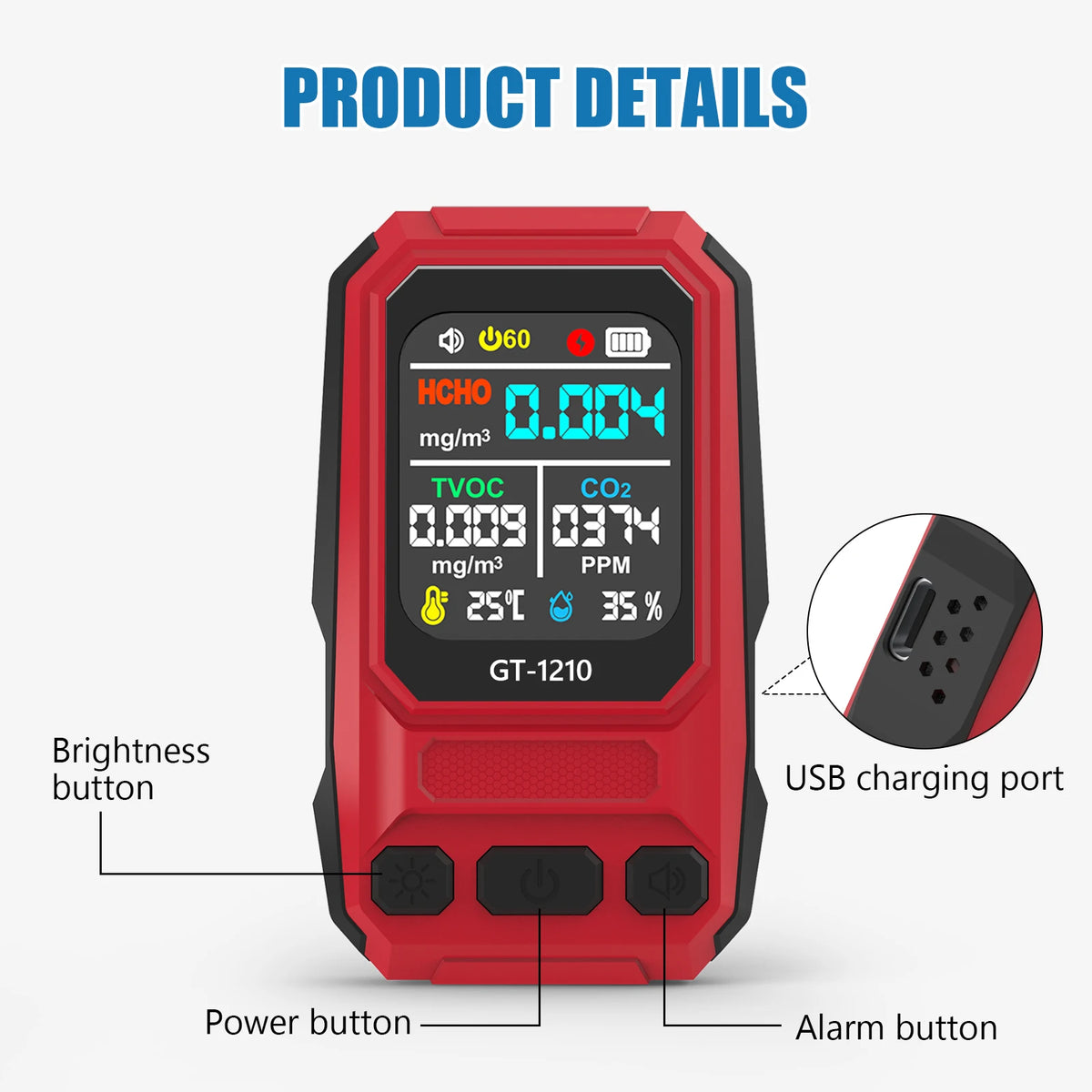 5-in-1 Air Quality Monitor | CO2, TVOC, Formaldehyde Detector Air Quality Monitor Vue