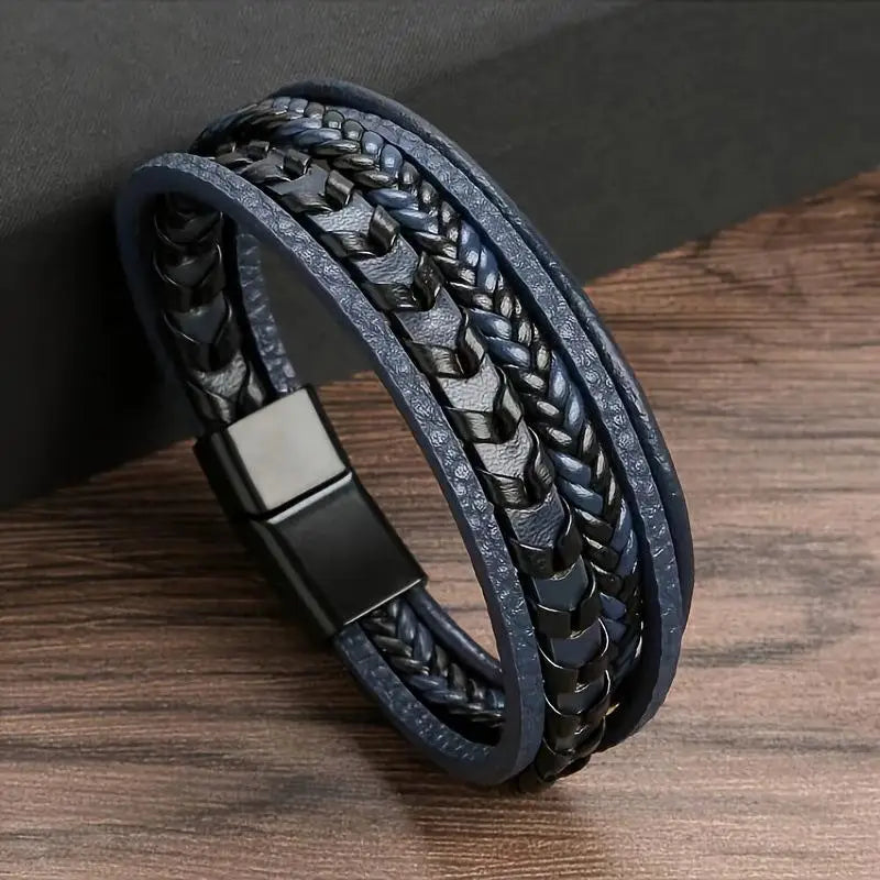 Trendy Men's Accessories Alloy Magnetic Buckle Multi Layer Retro Leather Rope Braided Bracelet Bracelet Fashion Dressing Vue A2