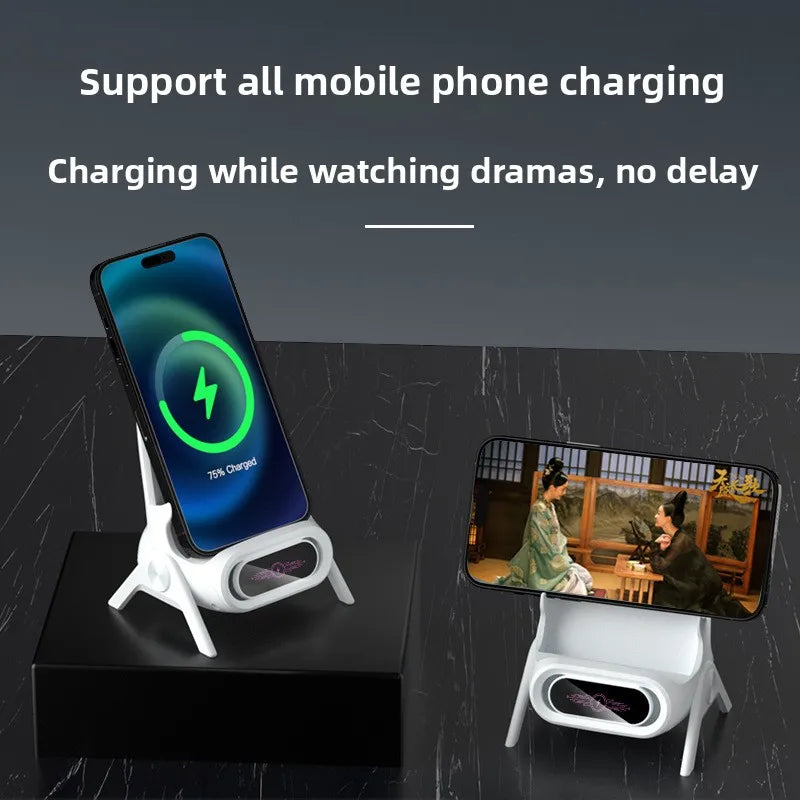 1-4pcs Wireless Charging Stand with Speaker for Desk Horizontal Vertical Auto Sensing Fast Charger for All Phones Vue