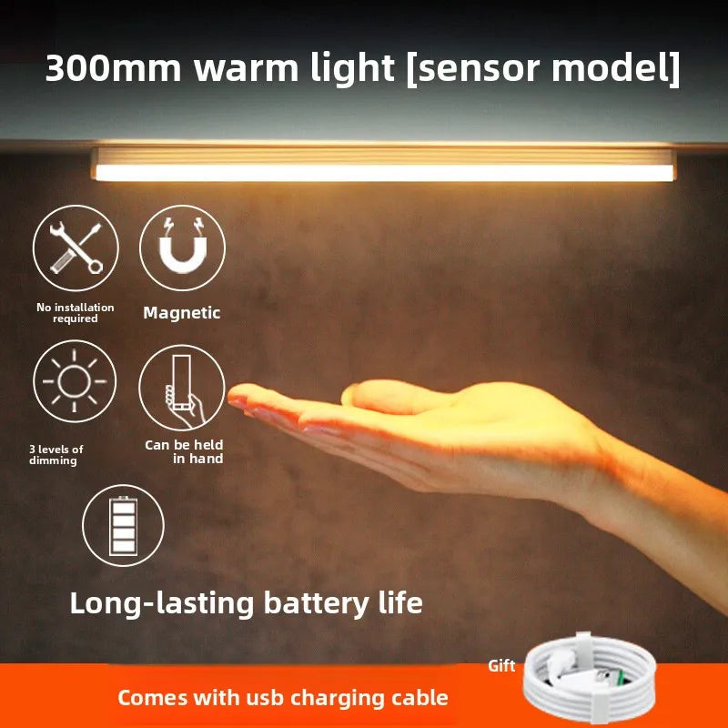 USB Rechargeable Motion Sensor LED Night Light No Drill Magnetic Stick On for Closet Wardrobe Stair Car Interior RV Corridor Vue Warm White-300mm