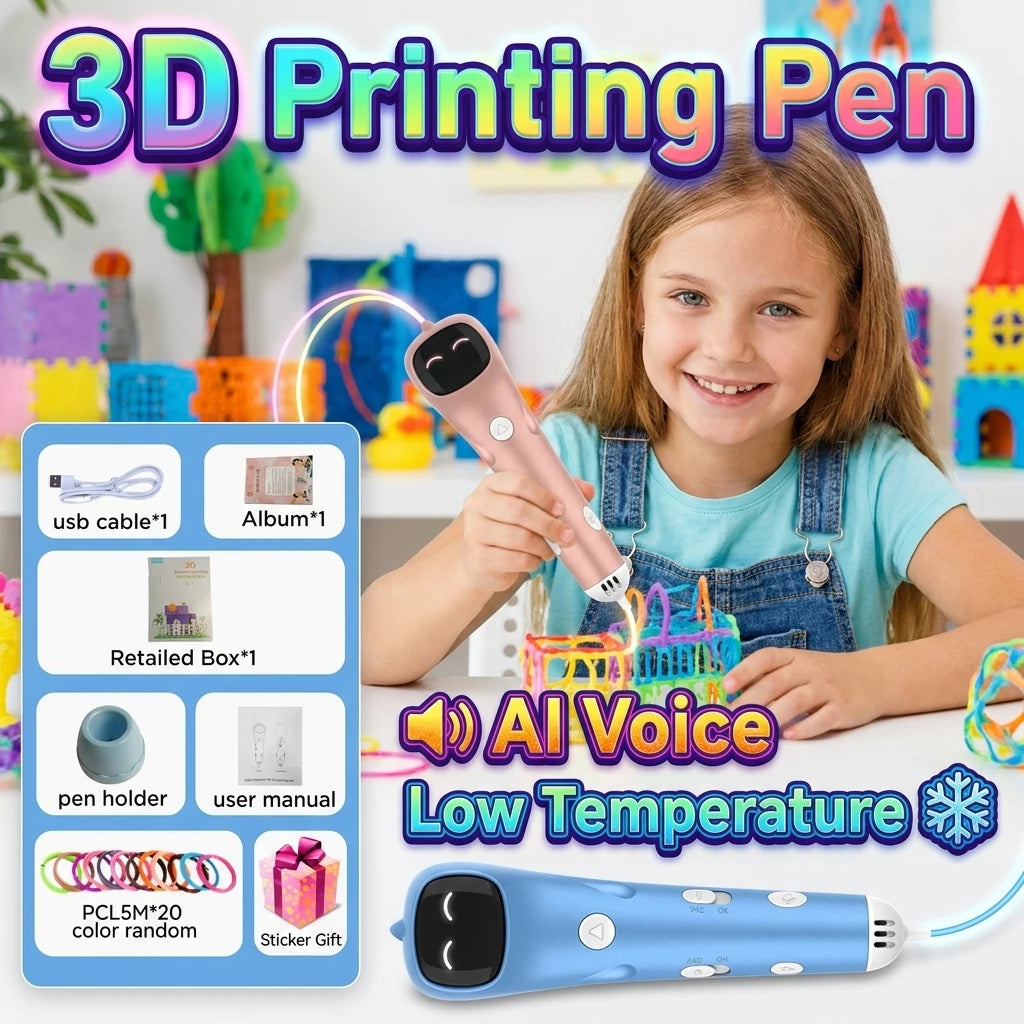 3D Printing Pen Voice Broadcast Low Temperature 1.75mm PCL Filament Rechargeable Battery 3D Drawing DIY Pen For Grils Boys Gifts Vue