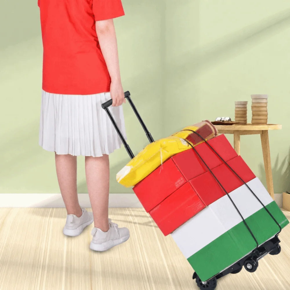 Stable 2/4 Wheel Folding Hand Truck Retractable Labor-Saving Luggage Cart Movable Strong Load-Bearing Trolley Truck for Home Vue