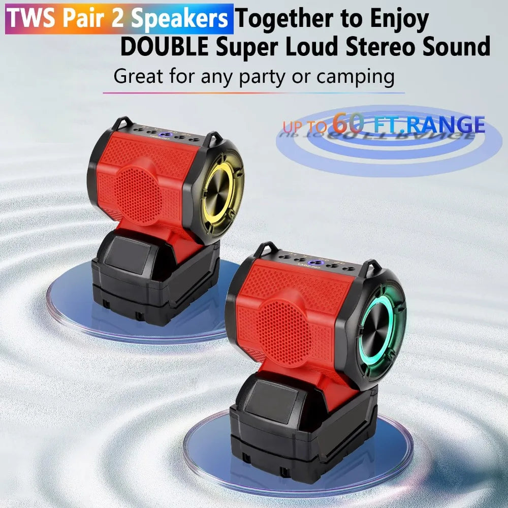Portable Bluetooth Audio Rechargeable Speaker for Milwaukee 18V Li-ion Battery with USB and Type-C Ports for Home and Parties Vue