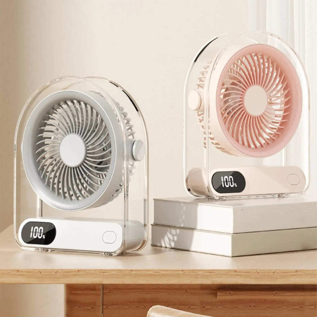 15.5x6x19cm Mini USB Desk Fan, 5-Speed Rechargeable Portable Table Fan with Digital Display, Quiet Personal Air Cooler For Home Vue