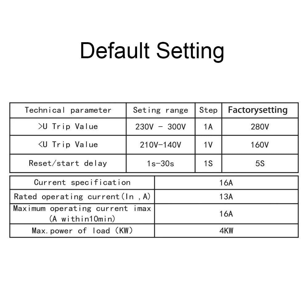 220V 16A Digital Display Din Rail Adjustable Recovery Reconnect Over and Under Voltage Protector 1.5P Power Meter Protect Relay Vue