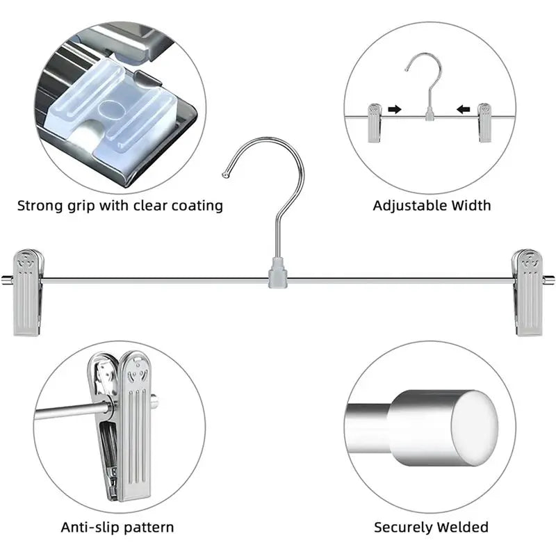 ABKW-Pant Hangers,Skirt Hangers With Clips Space Saving,Adjustable Clips Hangers Clothes Hangers For Pants 20 Pack Vue