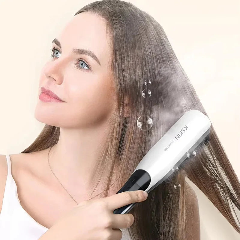 2-in-1 Steam Hair Straightener Brush & Curler – Negative Ion Hair Straightener Brush Vue