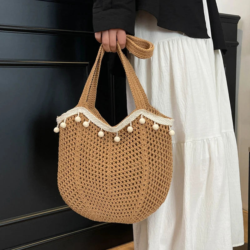 Fashion Women's Hollow Woven Shoulder Bags Large Capacity Knitting