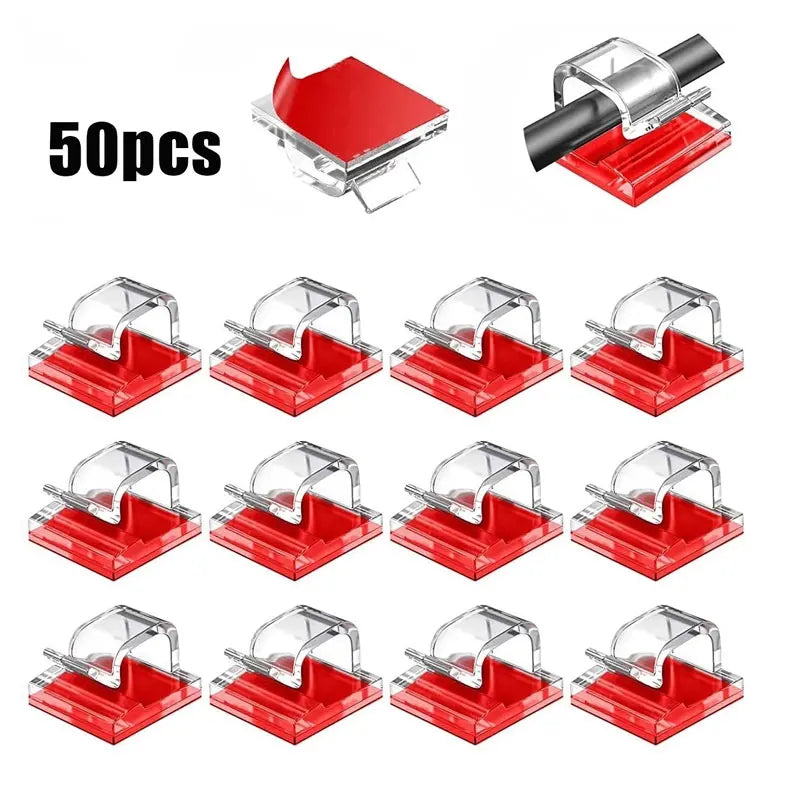50PCS Cable Organizer Clips Cable Management Wire Manager Cord Holder USB Charging Data Line Bobbin Winder Wall Mounted Hook Vue 50PCS Transparent