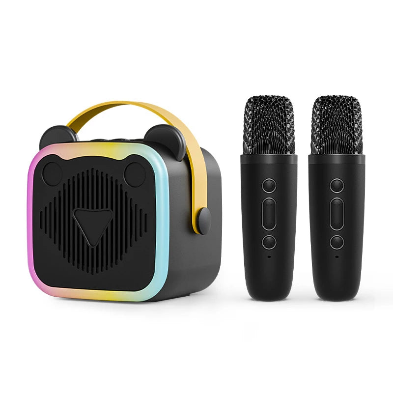 K10 Bluetooth Wireless Speaker With 2 Microphone RGB Light Outdoor Home Voice Change Karaoke Mini Speaker for Family Gifts Vue Black
