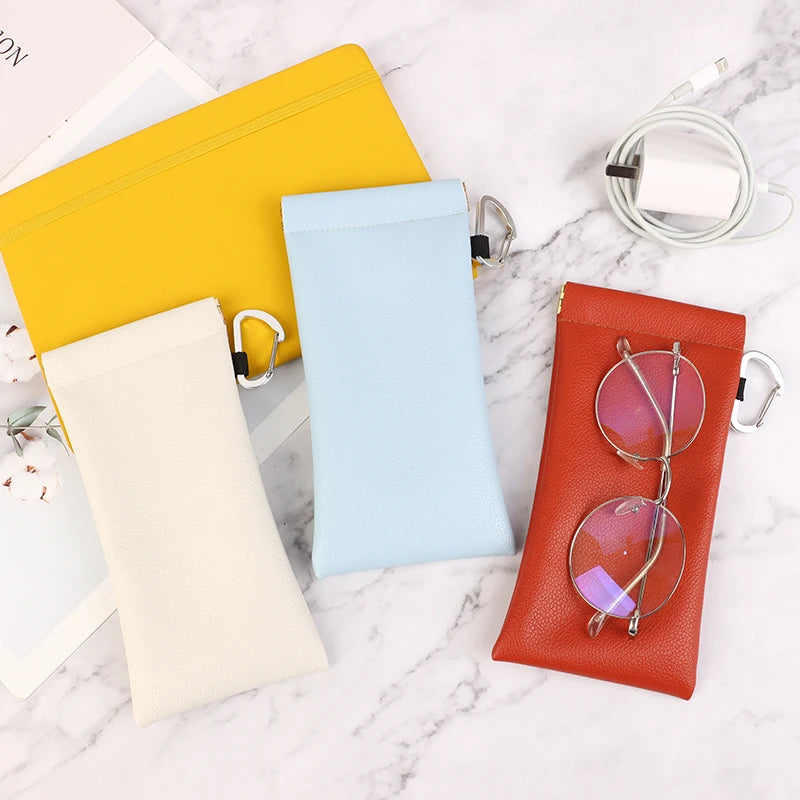 Automatic Closed Soft PU Glasses Bag Sunglasses Case Carrying Bag Eyewear Pouch Earphone Data Cable Storage Protective Cover Vue