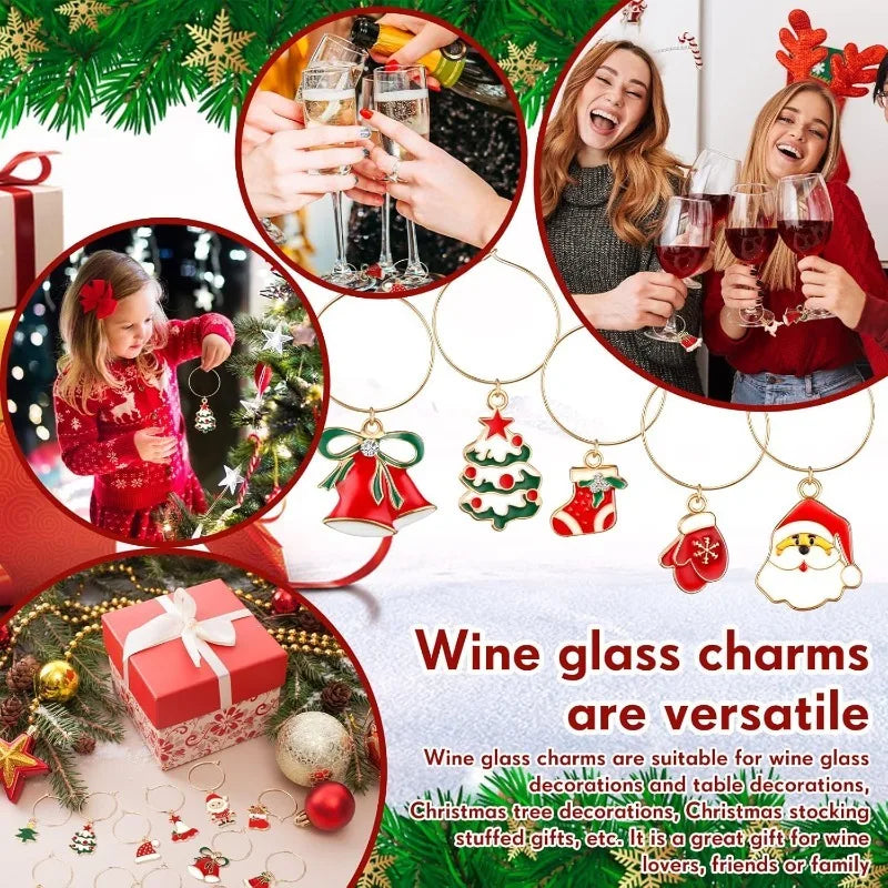 Holiday Christmas Wine Glass Charm Drink Marker Decorative Identifier Ring for Party Celebration Dinner Table Home Decoration Vue