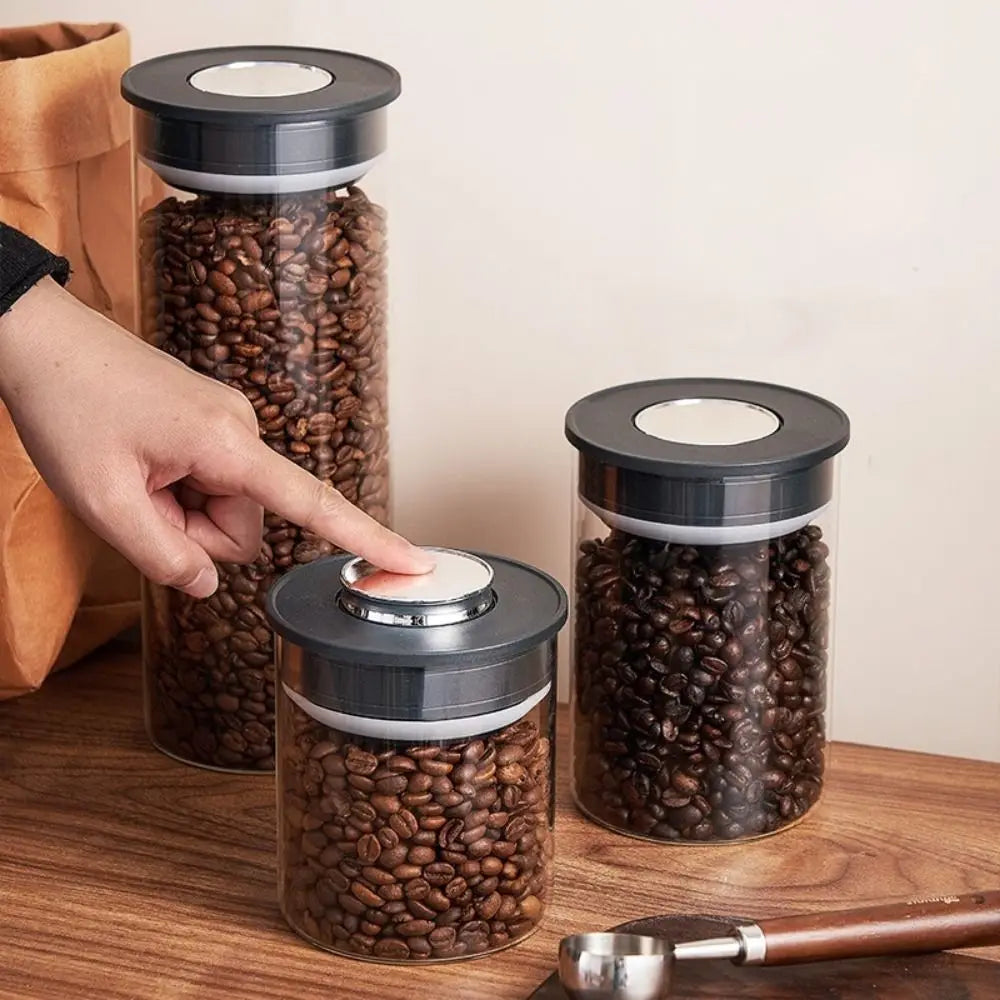 Glass Vacuum Sealed Tank Transparent Press Type Coffee Beans Storage Bottle Moisture-proof Fresh Keeping Tea Storage Container Vue