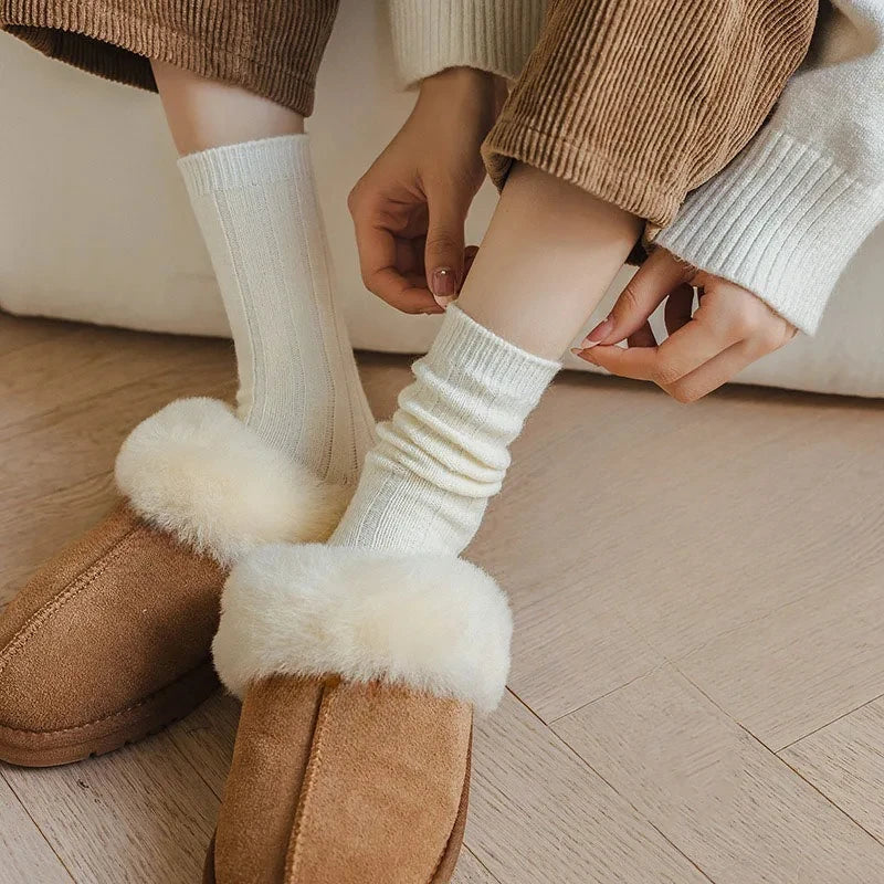 1-10Pairs Winter Warm Socks Thickened Solid Color Mid Calf Soft Breathable Thermal Cozy Crew Socks for Cold Weather Daily Wear Vue