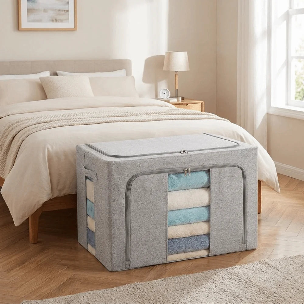 Large Capacity Clothes Storage Bins Dust-proof Steel Frame Toys Storage Box Folding with Window Quilt Organizer Box Bedding Vue