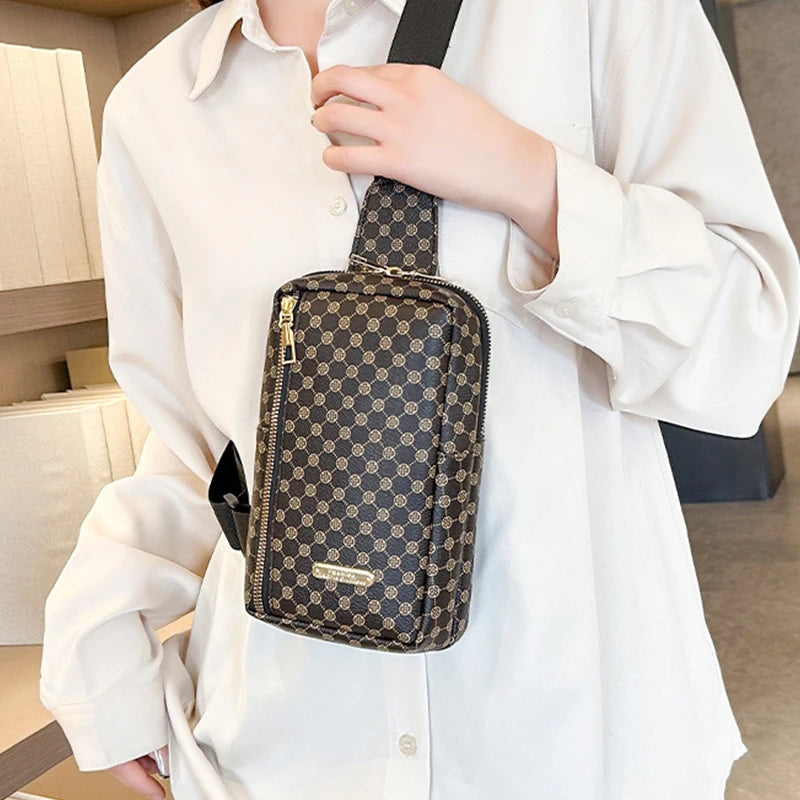 Classic Rhombus Print Rider Chest Crossbody Bag Water Resistant
