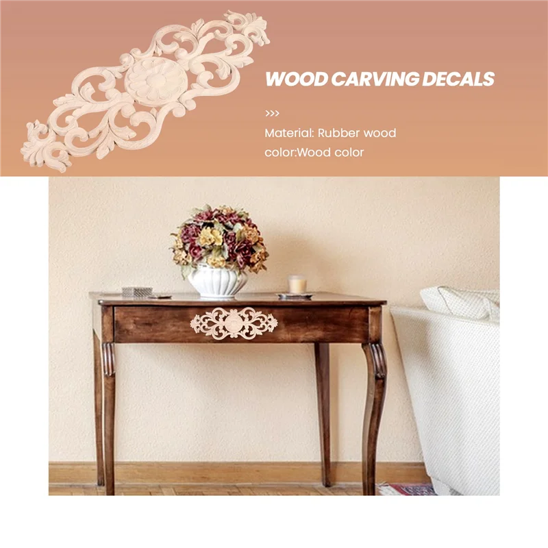 Rubber Wood Carved Applique Retro Furniture Crafts Decor New(40X15cm)ABKW Vue Wood color