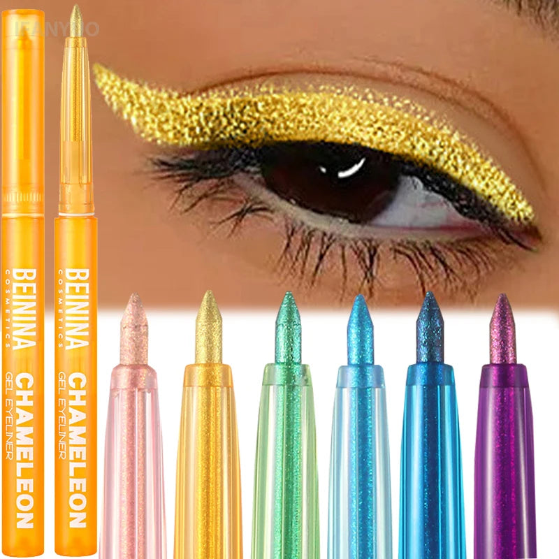 Shiny Chameleon Metallic Yellow Eyeliner Gel Pen Eyeshadow Multicolor Eye Liner Pearlescent Polarized Glitter Eye Pigment Makeup Vue