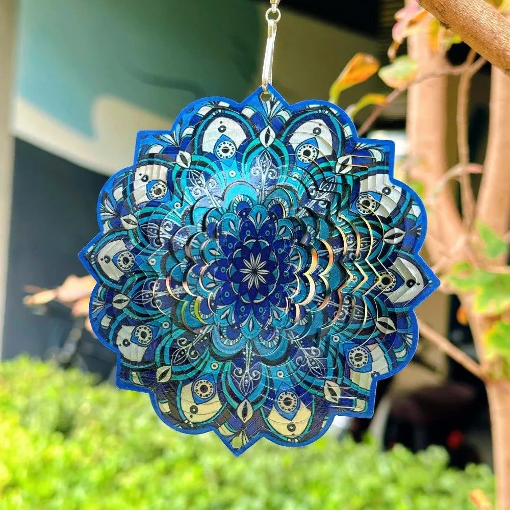 Vintage 3D Mandala Wind Chime Butterfly Flower Rotating Pendant Four-leaf Clover Vibrant Color Wind Spinner Yard Decoration Vue