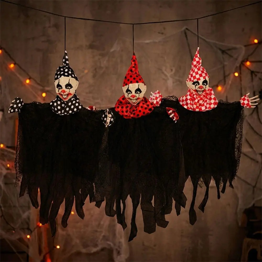 Tattered Ripped Gauze Skirt Polka Dot Clown Hanging Ghost Hand Painted Simulated Hanging Scary Ghost Decor Novelty Vue