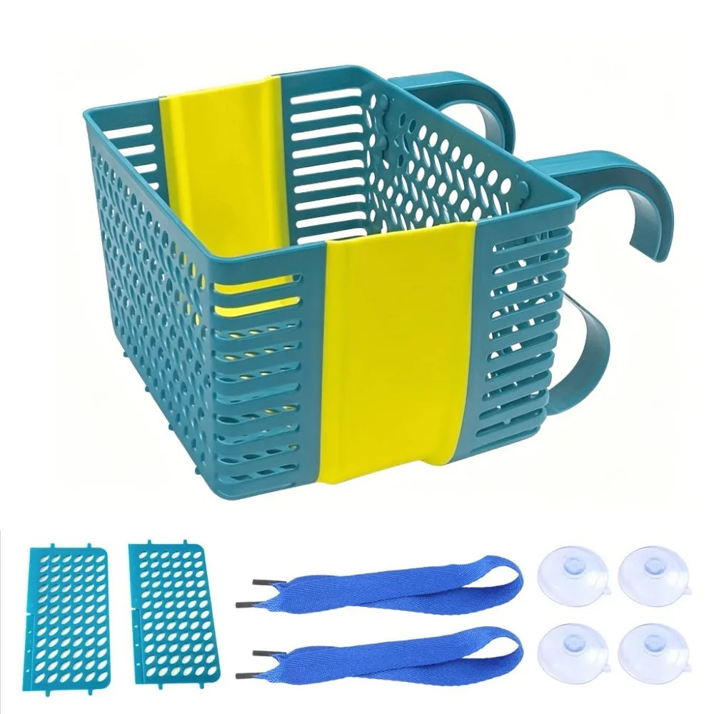 Plastic Poolside Storage Basket Hanging Large Swimming Pool Storage Basket Folding Resistant-proof Above Ground Pool Basket Vue Blue