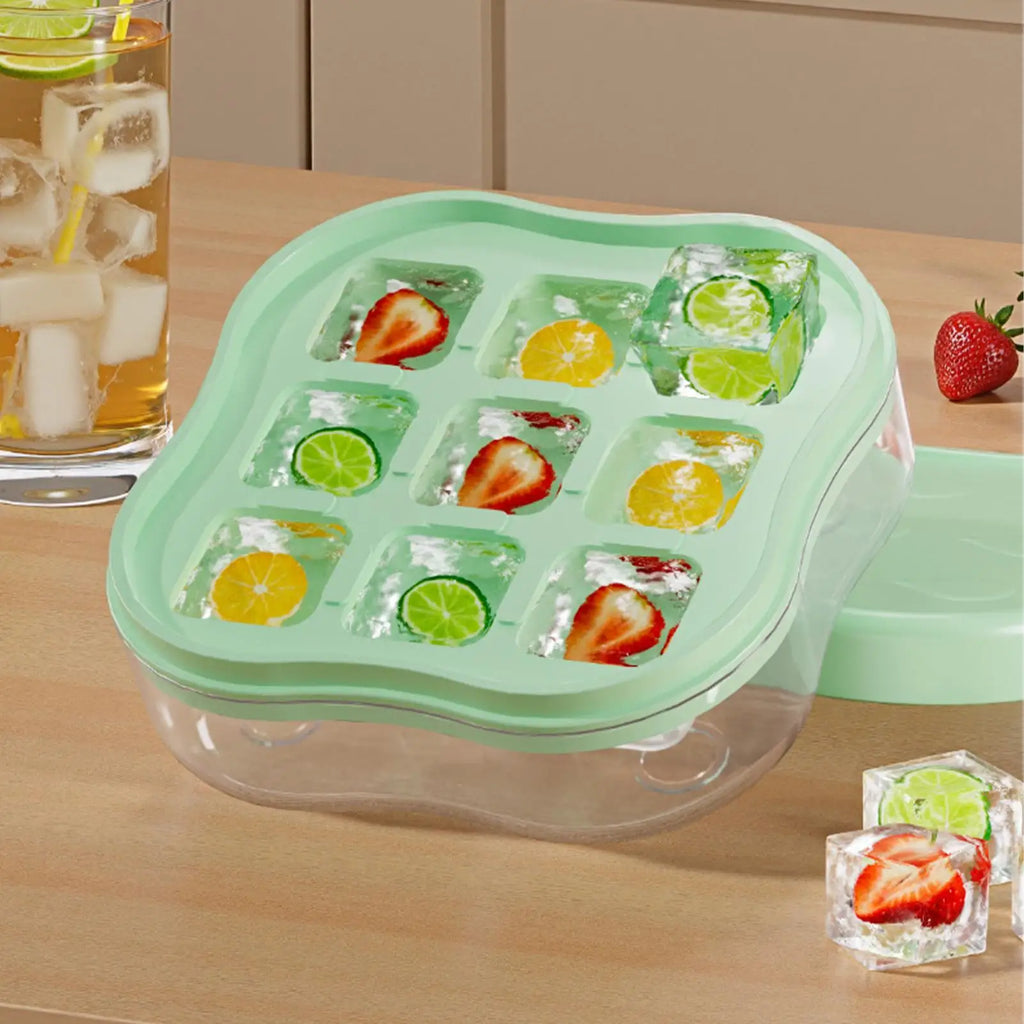 9 Grid Ice Cube Mold with Lid Cube Freezer Tray for Whiskey Cocktail Bourbon Milk Juice Water Home Kitchen Bar Restaurant Party Vue