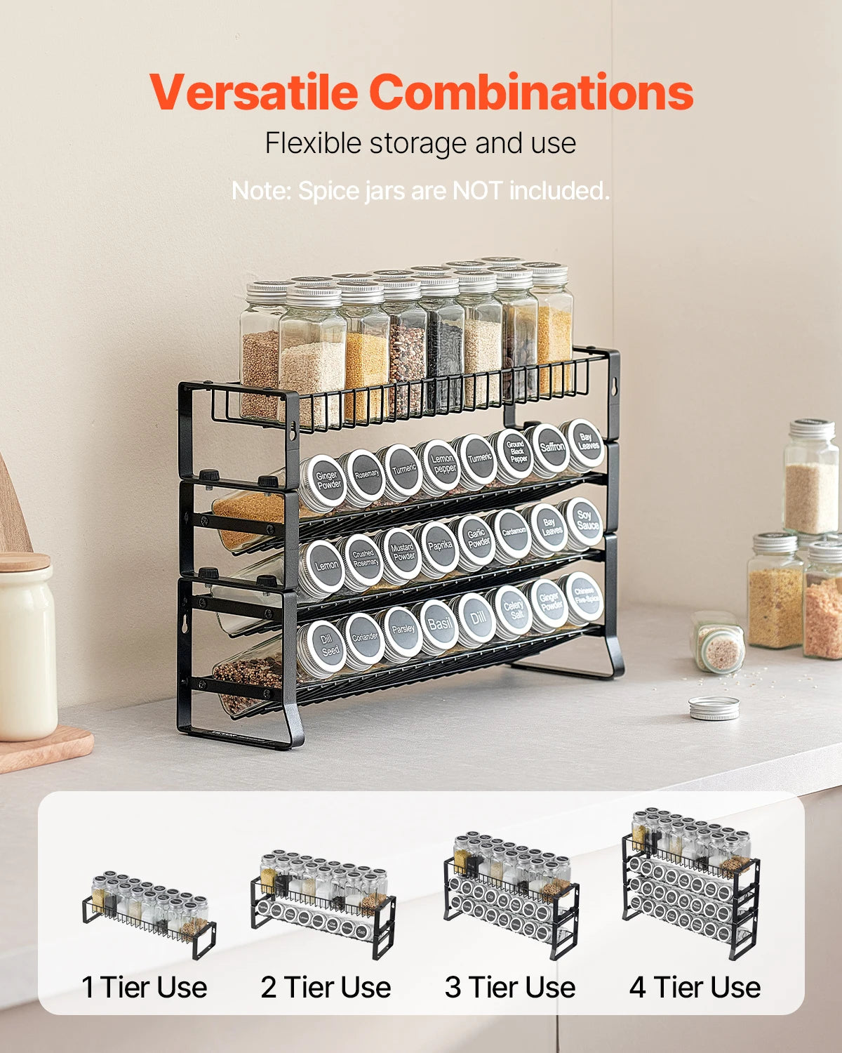 4-Tier Stackable Spice Rack Organizer – Countertop & Wall Mount Spice Rack Organizer Vue