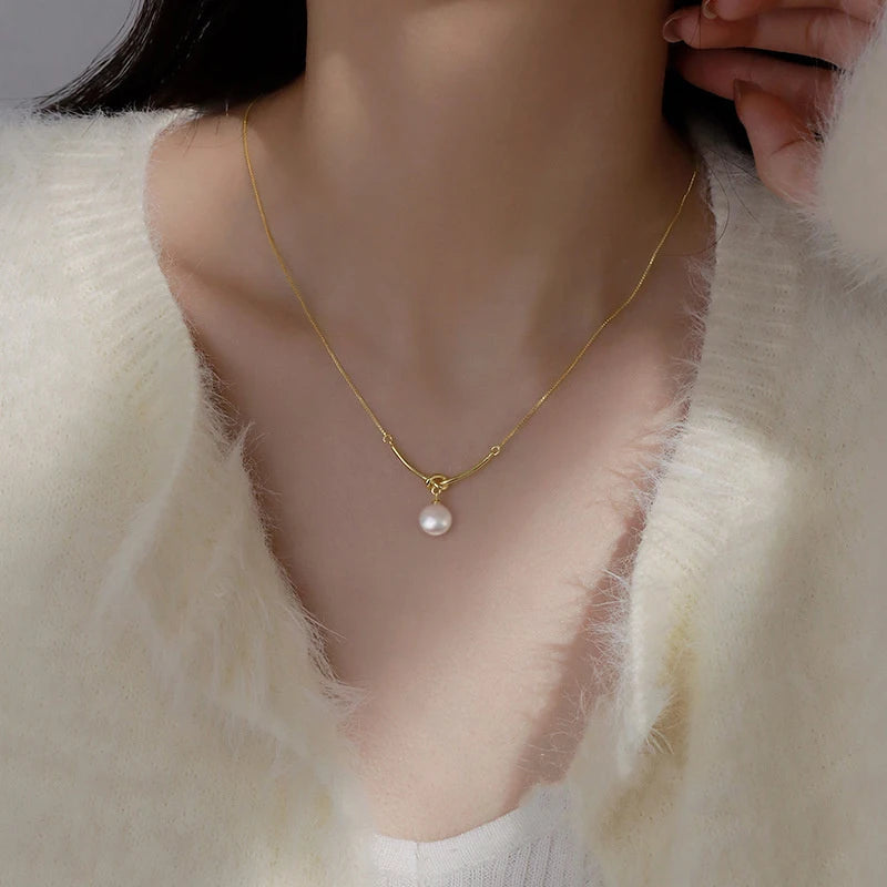 Huitan Imitation Pearl Pendant Necklace – Korean Fashion Women Pearl Pendant Necklace Vue